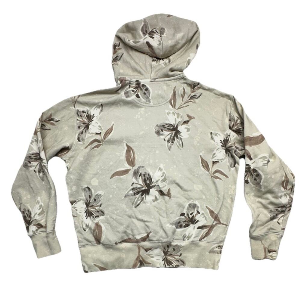 American Eagle Mens Hoodie XS Relaxed Fit Soft Tropical Floral Tan Pullover - Picture 7 of 7